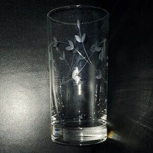 Vintage (5) floral etch etched clear glass highball tumbler glasses barw…